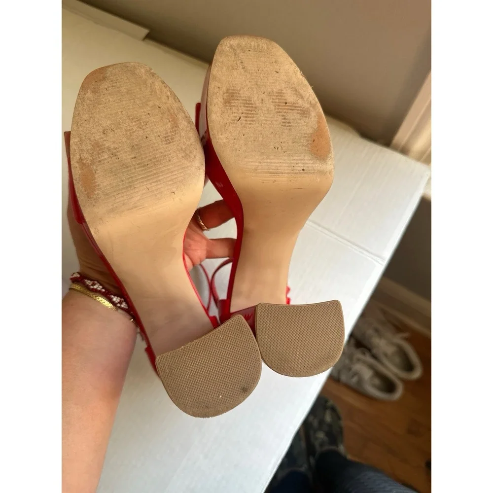 Madden Girl OMEGA Red Patent Leather Platform Block High Heel Sandals Size 9